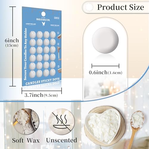Taper Candle Sticky Dots - White Wax Candle Adhesive Dots - Unscented Cire Adhesive for Secure Candle Placement - Easy Clean and Traceless for DIY Projects - Pack of 24 EAG-CSD-WHITE