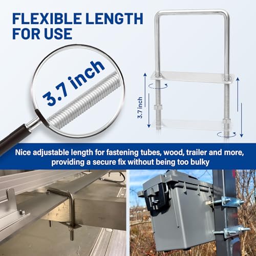 Anina 4PCS Square U Bolts with Frame Plates and Nuts Stainless Steel U Clamp Bolts for Wood, Sailboat Trailers, Tube, Industrial Supplies 3/8'' x 4'' x 7'' Thread 3/8 inches