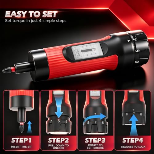 Torque Screwdriver 10-70 in-lb, 45-Piece 1/4" Drive Set with 24 S2 Steel Bits, 20 CR-V Magnetic SAE and Metric Nut Drivers, Storage Case, Inch Pound Torque Wrench for Automotive, Bike and DIY Repair 45-piece｜24 S2 Bits + 20 Nut Drivers