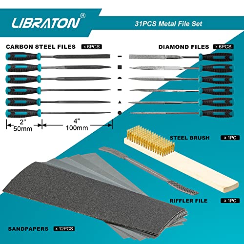 LIBRATON Metal File Set, 13PCS Needle Diamond Files & 31PCS Metal Files,for Woodworking, Metalworking