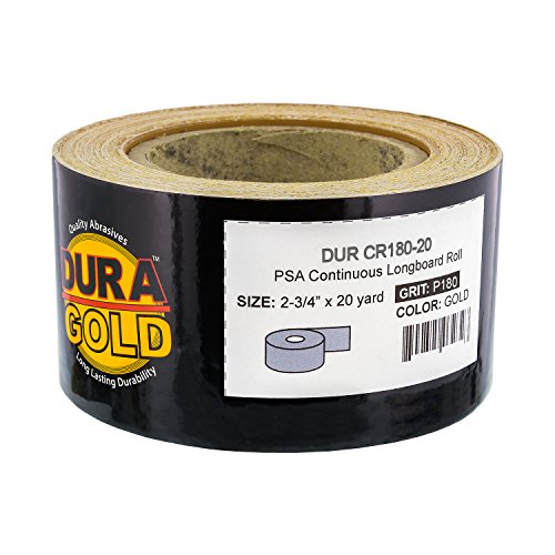 Dura-Gold Premium 180 Grit Gold PSA Longboard Sandpaper 20 Yard Long Continuous Roll, 2-3/4" Wide & 180 Grit PSA Longboard Sandpaper 20 Yard Roll, 2-3/4" Wide