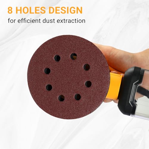 Sandpaper Sanding Discs Set: DEKOPRO 150 PCS 5 Inch 8-Hole Sandpaper Include 60,80,100,120,150,180,240,320,400 Grit for Random Orbital Sander