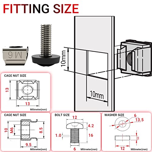 AMPCOM 100-Set M6×16mm Cage Nuts for Rack Mount Server Cabinet, Server, Router and Switch