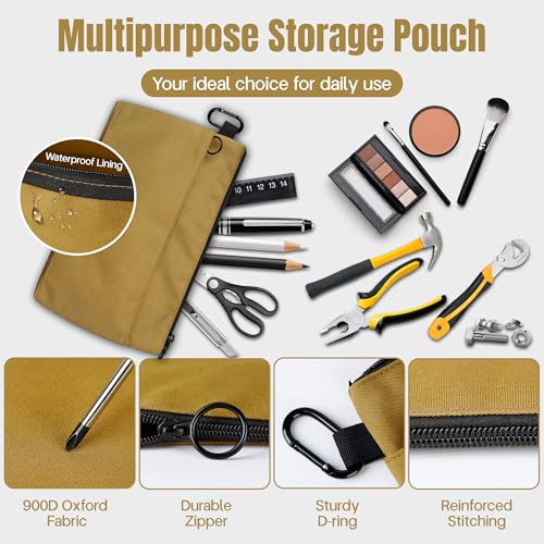 5-Piece Tool Organizer Set – 4 Pack Small Tool Pouch Bags + 1 Portable Small Tool Hand Bag with Shoulder Strap, Heavy Duty Waterproof Oxford Tool Bag Combo for Electricians, Carpenters, Mechanics, DIY