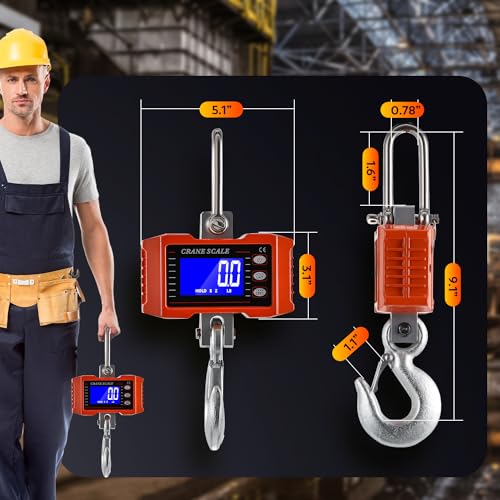 CGOLDENWALL Digital Crane Scale 2200lb Hanging Scale with Switchable kg/lb Display - ideal for Farms, Hunting and Livestock 1000kg