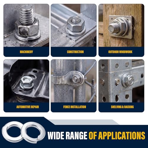 Moxweyeni 200 Pack 1/2 Split Lock Washer Hot Dip Galvanized Steel Low Carbon Steel Vibration Damping Bolts and Bolt Locking Washers for Indoor and Outdoor Projects Construction Applications