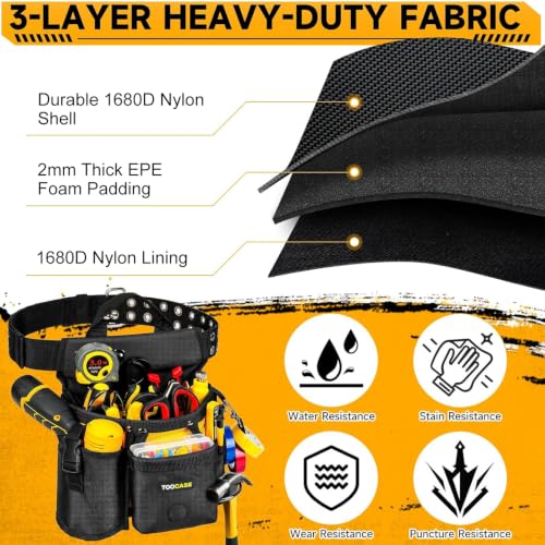 Tool Belts,18-Pocket Magnetic Tool Pouches with Drill Holster,Metal Buckle Black&yellow
