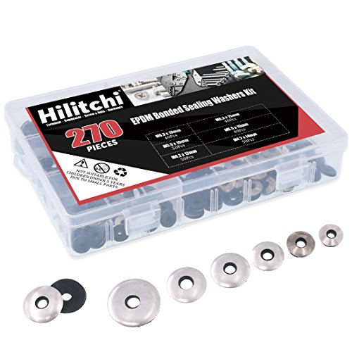 Hilitchi 270-Pcs #6#8#10#12 Stainless Steel Neoprene EPDM Bonded Sealing Gasket Washers Assortment Kit (Pack of 2) 4.2 millimeters (Pack of 2)