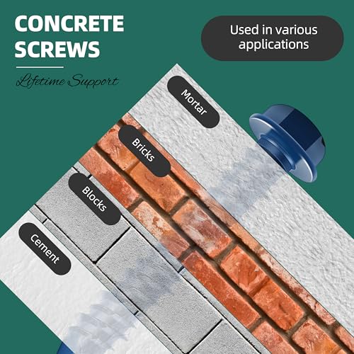 30Pcs 1/4 x 1-3/4" Concrete Screws Anchors with Drill Bit & 200Pcs Concrete Screws Anchors with Drill Bit, 3/16" 1/4" Hex & Flat Head Concrete Masonry Cement Screws Assortment Kit for Masonry
