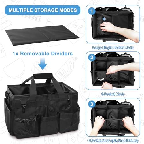 Large Wearable Cleaning Caddy Bags, Cleaning Supplies Organizer with Adjustable Shoulder Straps & Divider, 14 inch Black Tool Bag for Housekeepers & Cleaners Large
