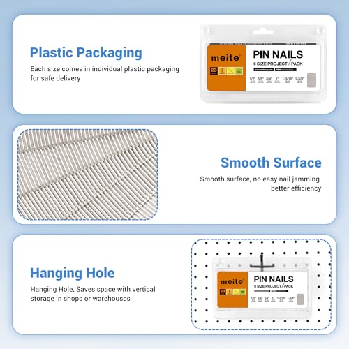 meite 5/8" Galvanized 23 Gauge Pin Nails - 10000 Counts and Assorted 6 Sizes (1/2", 5/8", 3/4", 1", 1-3/16", 1-3/8") 304 Stainless Steel Pin Nails - 6000 Counts