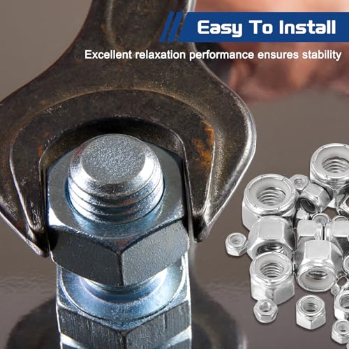 225Pcs Nylon Locking Hex Nuts Kit - [#4,#6,#8,#10,1/4",5/16",3/8",1/2"], 304 Stainless Steel Hardware Nuts, Silver, for Automotive, Aerospace, Industrial Applications Use