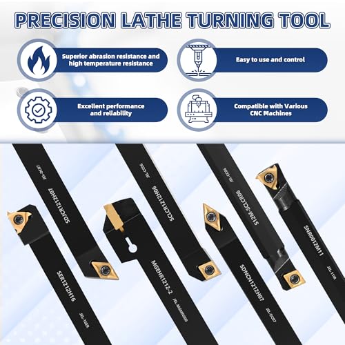 21-Pcs Indexable Lathe Tool Set with 7PCS 1/2" 12mm Shanks Turning Tool Holders and 14PCS Carbide Inserts for Turning, Grooving, Threading, Boring 7PCS1/2'' 12mm Shanks+14PCS Inserts