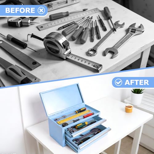 Mini Steel Tool Box with Drawers - Small Tool Chest for Small Item Storage Organizer - Portable Metal Toolbox Organizer with Tool Drawer (mini blue) mini blue