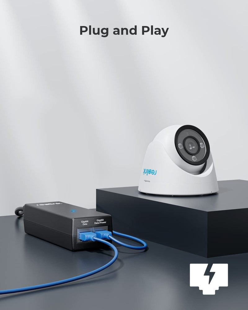 Reolink Gigabit PoE Injector, Convert Non-PoE to PoE, Supplies PoE+ (30W) or PoE (15.4W), Distance up to 100m, Plug & Play, Suitable for Reolink PoE Cameras/Reolink Video Doorbell PoE, P030U05