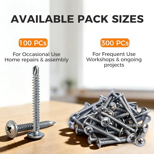 300 PCs #10 x 1-1/2 Truss Head Sheet Metal Screws - M4.8 x 38 Zinc Plated Phillips Drive Carbon Steel Wide Head Screws for Thin Metal #10x1-1/2" Silver 300