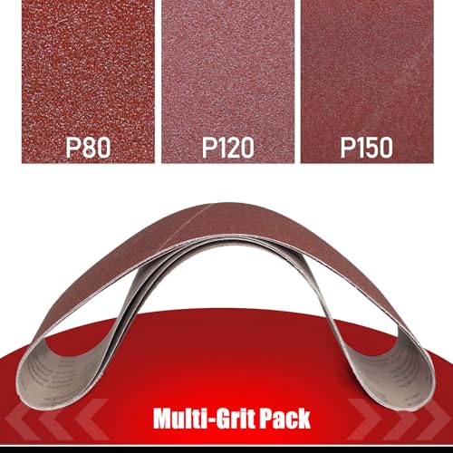 BOSHCRAFT 6 x 48 Inch Belt Sander Sanding Belt, 12 Pack Belt Sander Paper 80/120/150 Grits Assortment Aluminum Oxide Sanding Belts for Belt Sander Knife Sharpening Wood Metal Polishing 6 X 48 Inch - 12 Pack