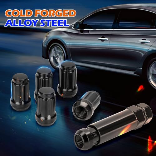 21PCS ATV 12x1.5 Lug Nuts Set, Black Spline Taper Seat Wheel Nuts (20+1) with Socket Key, for Polaris Ranger RZR XP General, Pioneer 500 700 1000, Aftermarket Wheel Use