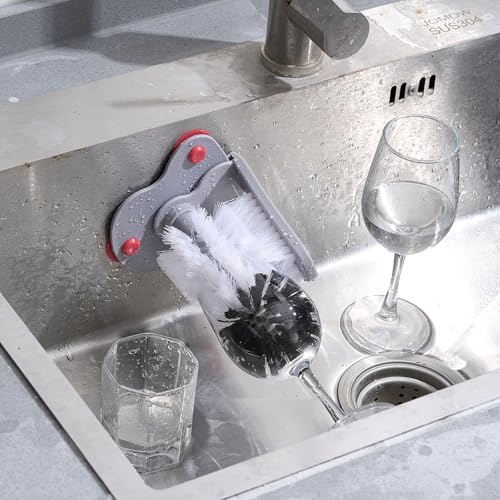 LemonRoad 4 Pack Glass Washer Brush Double Bristle with Suction Base