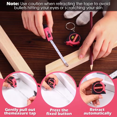 Kanayu 50 Pcs Pcs Mini Measuring Tape with Keychain, 3 ft, Rose Pink