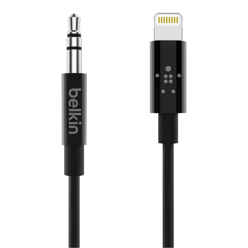 Belkin 3.5mm Audio Cable with Lightning Connector, 6ft Durable AUX Cable for iPhone, iPad, and iPod - Connects to Car Stereo, Headphones, and Speakers - MFi-Certified for Apple Devices - Black 6'