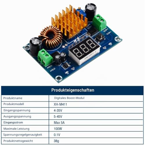 Heemol DC-DC Boost Converter Module 3-35V to 5-45V XH-M411 Adjustable Step Up Voltmeter with Digital Display 1 piece