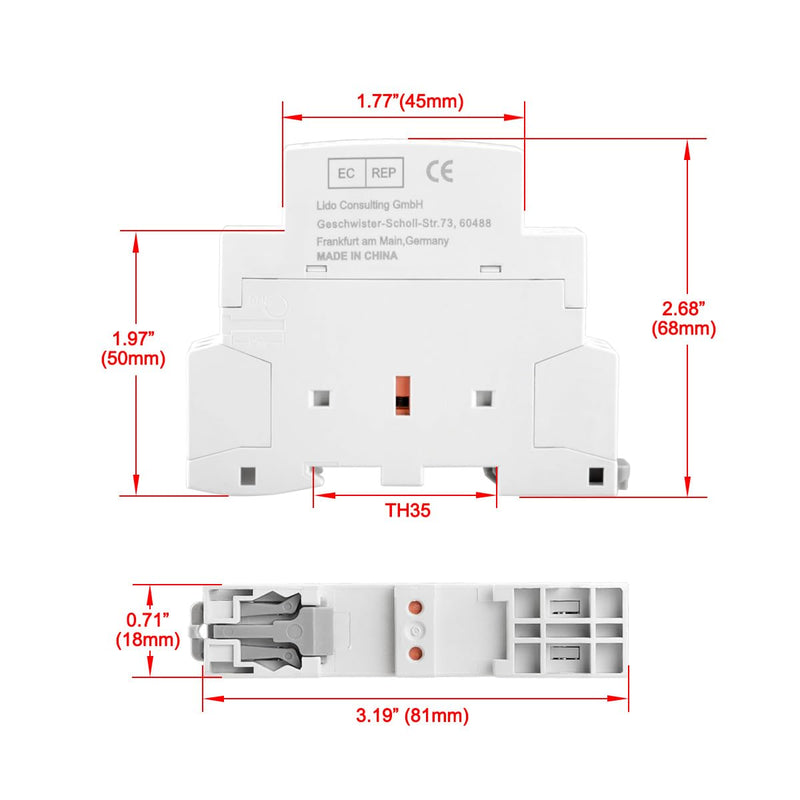 Heschen Household AC Contactor HS1-25 2 Pin 1NO 1NC AC 220V/240V Coil Voltage 35mm DIN Rail Mount (1) 1
