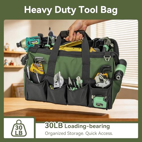 Tool Bag 16 Inch, 18 Pockets Soft Tool Box Organizer, Green