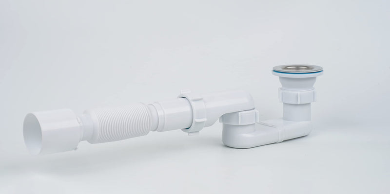 Bath Shower Drain Low Profile p Trap 1 1/2" Bath Flat Trap Kit for Acrylic bathtubs(Waste, Plastic Flexible Pipe + Trap) | Includes flexible plastic pipe and trap; fits acrylic bathtubs; 1-1/2" waste drain; easy DIY installation