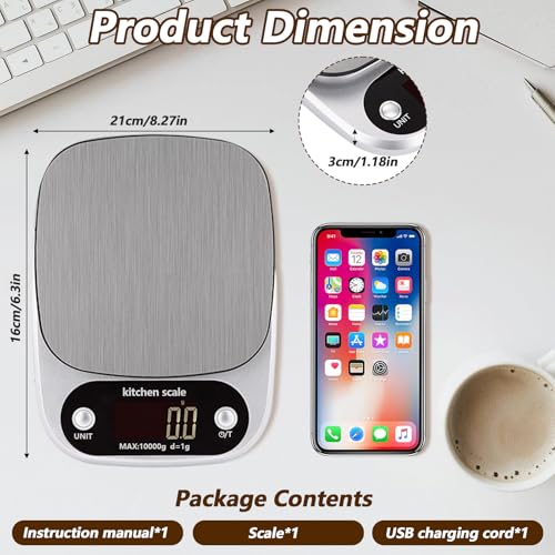Kitchen Scales,Food Scale with Stainless Steel Platform,Precision 0.1g, Max 11Ib,USB Rechargeable Kitchen Scale,IPX6 Waterproof Digital Food Weighing Scales for Cooking, Baking,Weight Loss