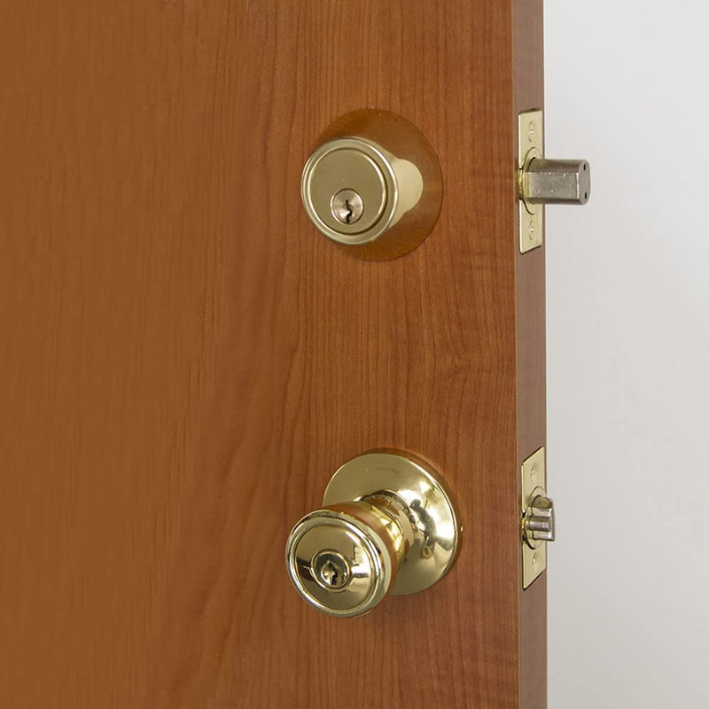 Design House 728329 Terrace 6-Way Universal Entry Door Knob and Single Cylinder Deadbolt Polished Brass Keyed Entry with Deadbolt