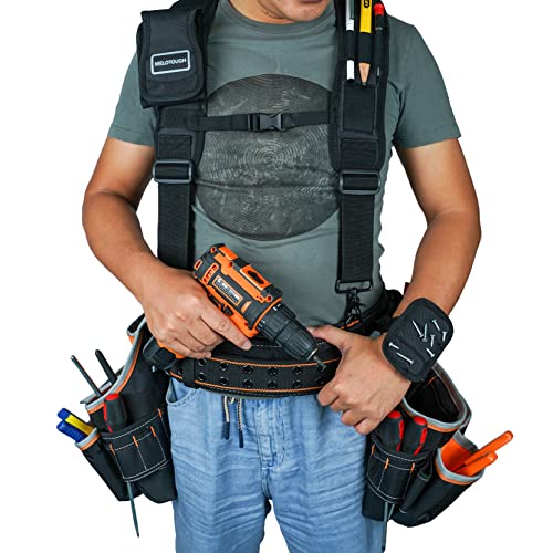 MeloTough Magnetic Suspenders Tool Belt Suspenders with Large Moveable Phone Holder+ Funny Tool Belt Suspender for Men Belt Suspenders Heavy Duty Big and Tall Padded Work Suspenders with Mutil Pockets