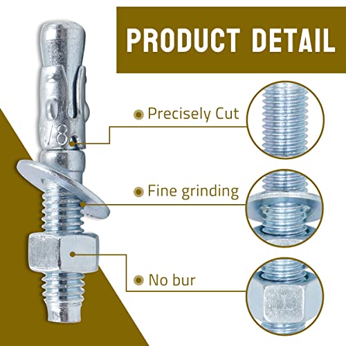 3/8" x 2-1/2" Concrete Wedge Anchors, Zinc Plated Concrete Anchors 3/8" x 2-1/2"
