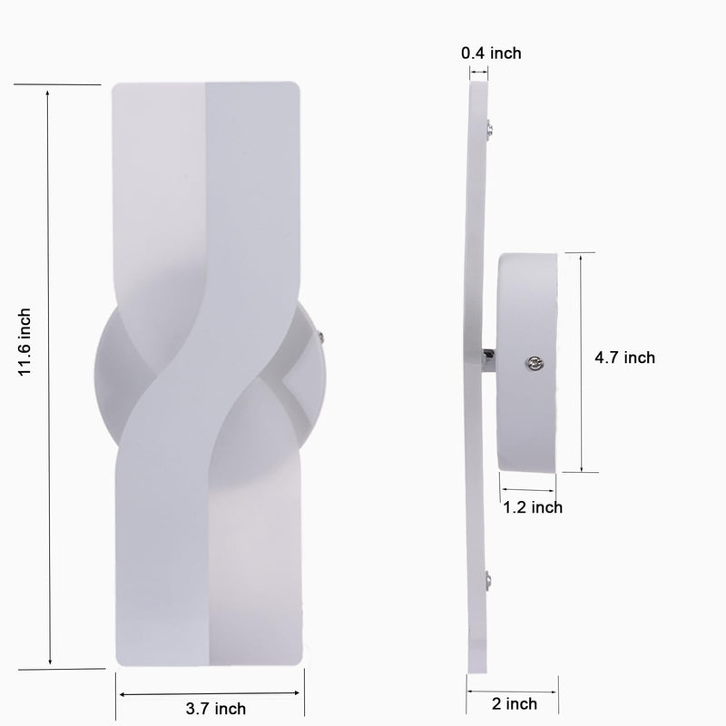 Kawell 12W Minimalist LED Wall Light 1%-100% Dimming Modern Wall Sconce Hardwired Indoor Wall Lamp Square for Bedside Hallway Study Kitchen, White 3000K