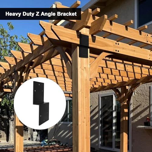 4pcs Z Brackets Black, Deck Joist Tie Plate Heavy Duty Steel 5'' x 5'' Z-Shape Connector Double Angle Channel Corner Brace Fit Beam Support Pergola Wood Shelves Fixing, Thickness 3 mm 4 Pieces