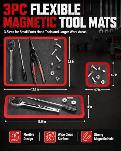 Magnetic Tool Mat 40 LBS Heavy Duty Flexible Magnetic Tool Holder 3Pcs Magnetic Mat Red