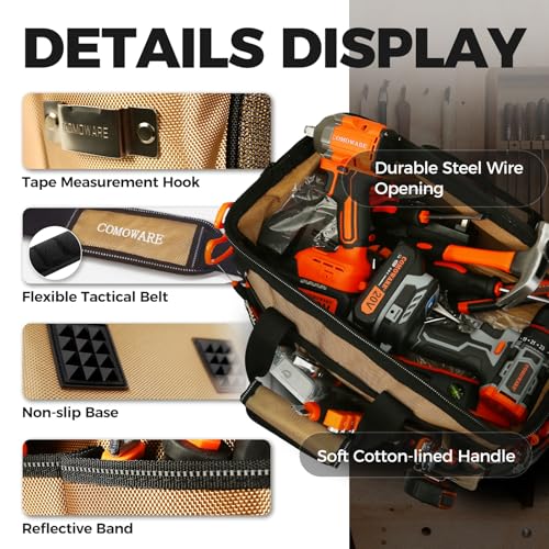 16" Tool Bag, 19-Pocket Tool Organizer with Adjustable 51.2" Shoulder Strap