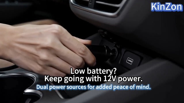 KinZon Portable Wireless Air Compressor - Car Tyre Inflator 150PSI Dual Power 12V + Battery, Auto Shut-Off Digital Display LED Lamp for Car, Motorcycle, Bike, Emergency