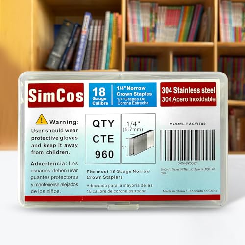 18 Gauge 304 SS 1/4" Narrow Crown Staples 1 Inch,2880-Pack 1"--960pcs (Pack of 3)