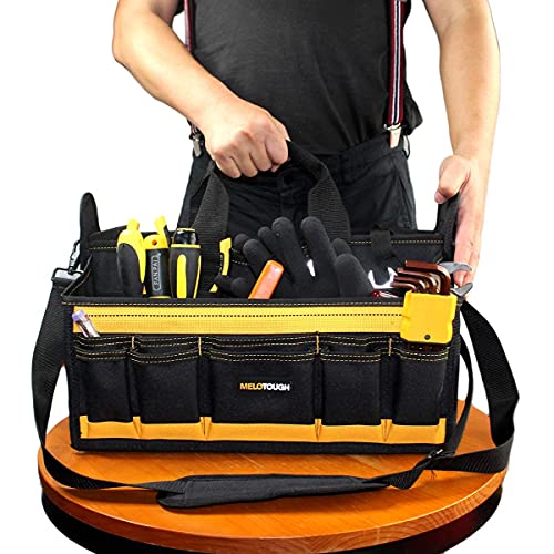 Melo Tough 17'' Center Tray Tool Bag with shoulder strap&Multi Tool Pouch Small Tool Bag Zipper Bag Zipper Pouches, Durable Storage Organizer Tote bag 2 packs