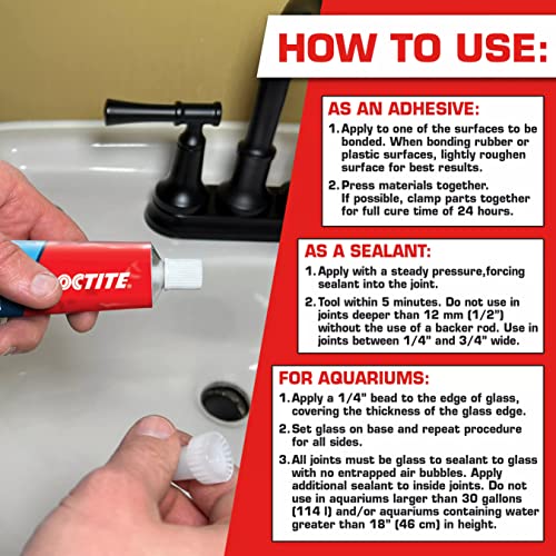 Loctite Silicone Sealant, Clear, 2.7 fl oz Tube, 6 Pack - 100% Waterproof Sealant for Glass, Ceramic, Wood, Plastic & More 6 Pack 2.7 oz Tubes