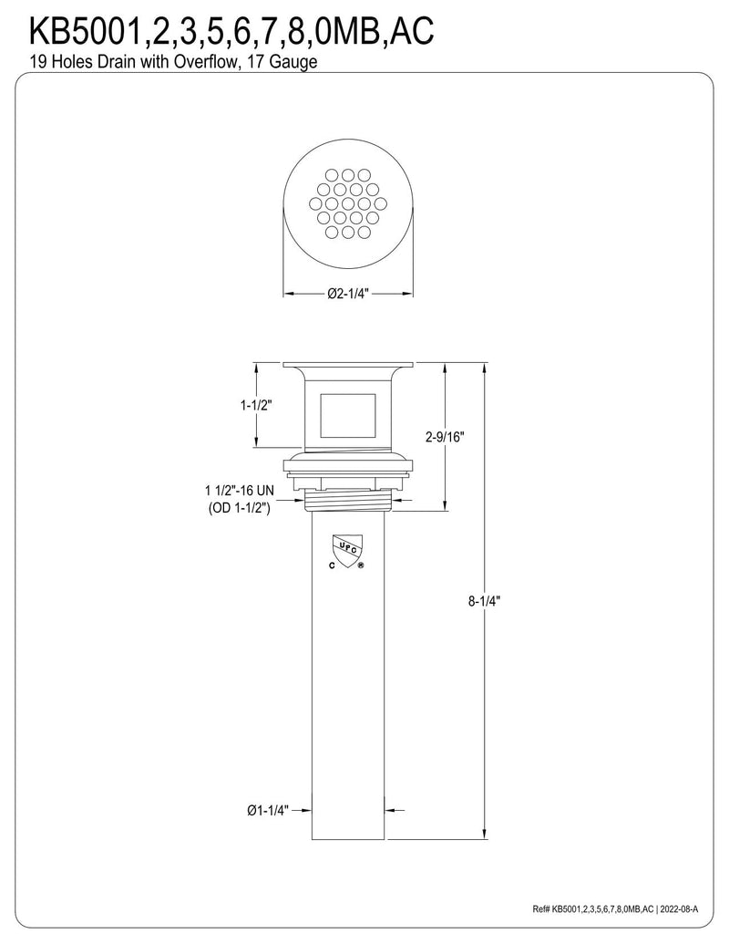 Kingston Brass KB5003 Grid Drain with Overflow, Antique Brass 8.25 x 2.25 x 2.25