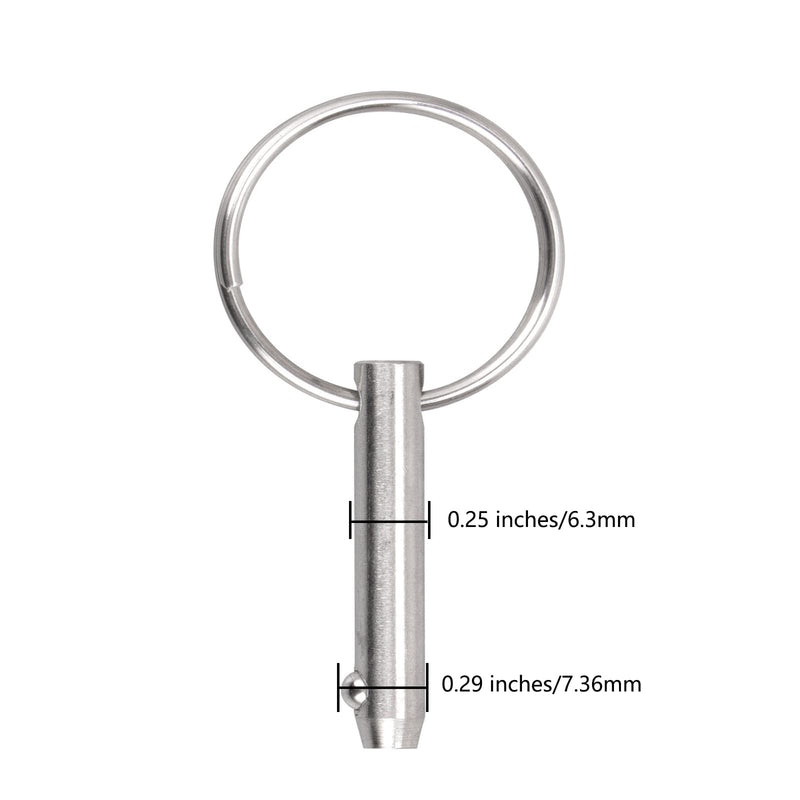 8 PCS Quick Release Pins Bimini Top Pins, Diameter 1/4"(6.3mm), Overall Length 2"(51mm), Usable Length 1.5"(38mm), Marine 316 Stainless Steel 8 Pieces