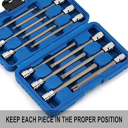 EMENTOL 12PCS 3/8" Drive Extra Long Torx Bit Socket Set, CR-V, S2 Steel, 5.9" Length Star Bit Socket Set, T10 - T60 12PCS Extra Long Torx Bit Socket Set (T10-T60)
