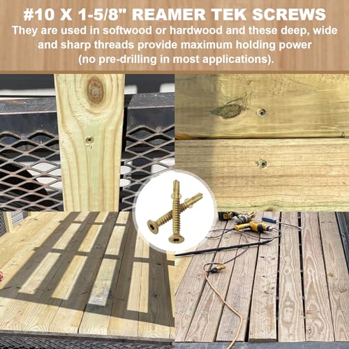 #10 x 1-5/8" Reamer Tek Torx/Star Head Self-Drilling Wood to Metal Screws - Tek Screws for Flatbeds, Trailers, or for Fastening Wood to Steel - T-25 Torx Screw Head (130 Pcs)… (Pack of 2) #10x1-5/8" (Pack of 2)