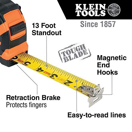 Klein Tools Tape Measure (9225) and Digital Angle Gauge (935DAG) Magnetic Double Hook + Level and Angle Gauge