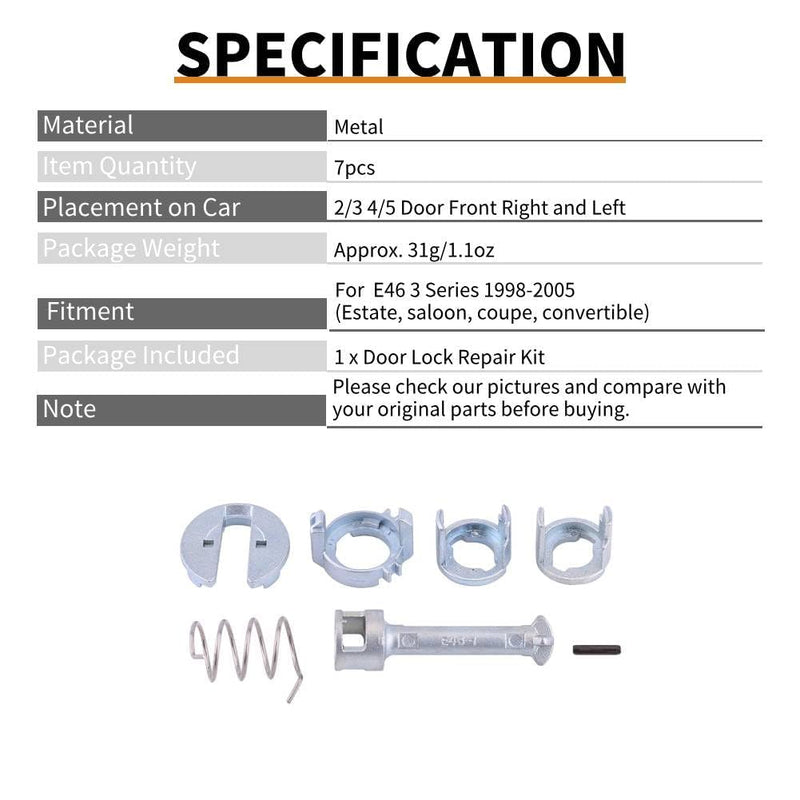 E46 Door Lock Repair Kit, Front Left & Right Lock Cylinder Repair Kit for 3 Series Model 323c, 325i, 325c, 328i, 330i, 330c, 330ci (1998-2005)