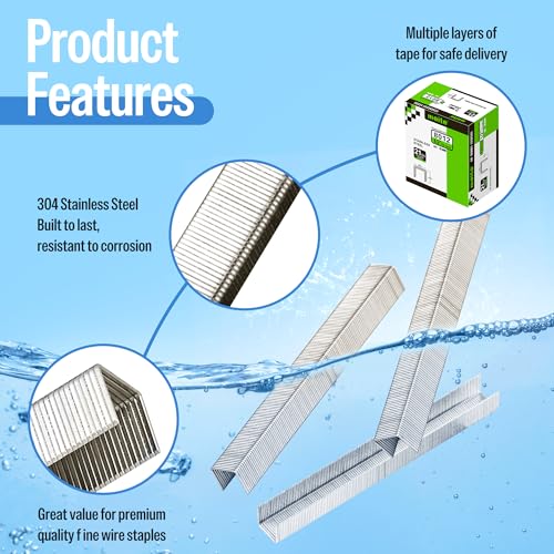 meite 21 Gauge 1/2-inch Crown Upholstery Staples, 304 Stainless Steel with 1/2-inch Leg Length, Heavy Duty Staples for Staple Gun MT8016 (10,000 Counts) 1/2" (12 mm) 1 Box
