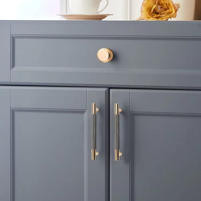 Drawer Knob 6 Pack 1" Cabinet Knob Aluminum Knob for Drawer Pulls Gold and Grey Oxidation Finish with Diamond Pattern 1 Inch Gold and Grey Knob