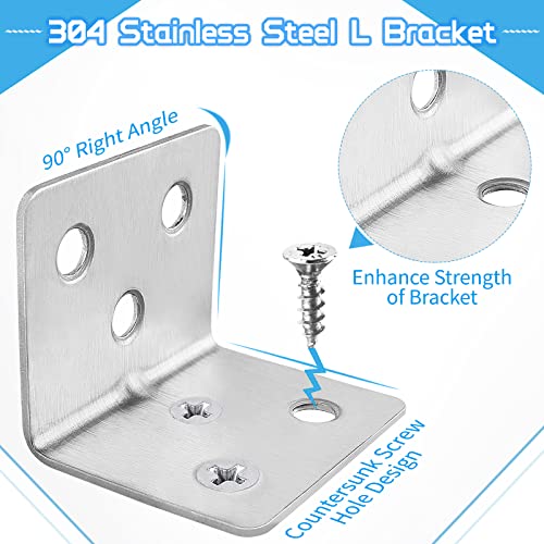 Stainless Steel L Bracket Corner Braces + Screws, Small Corner Bracket for Wood, Heavy Duty Metal Right Angle Bracket for Wooden Shelves Table Chair Bed Cabinet Furniture